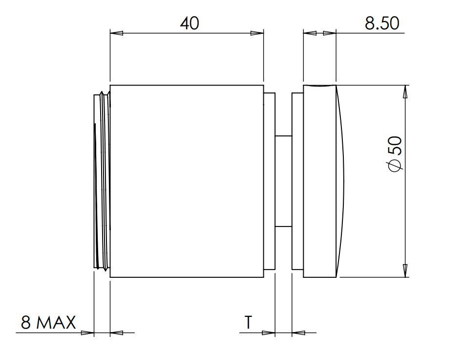 Black Adj.Stand Off Bracket - 50mm O/D x 40mm For Glass from 8 - 25.52mm 316 S/S
