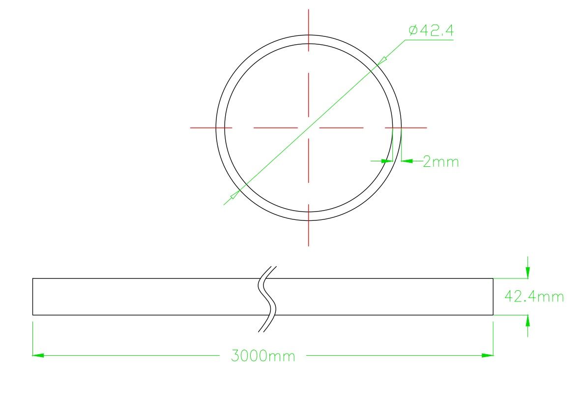 Stainless Steel Tube - Grade 316 42.4mm Diameter x 3m Long