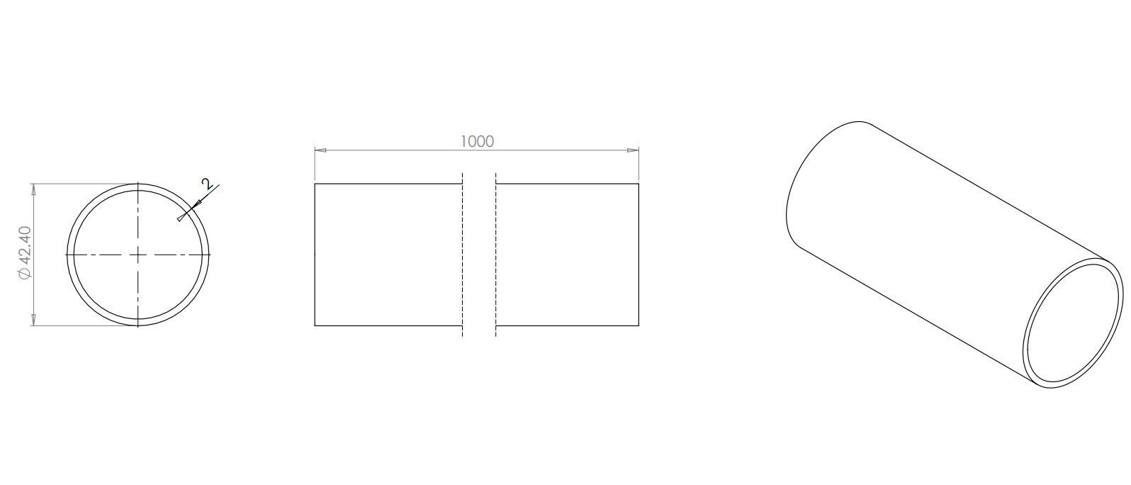 Stainless Steel Tube - 42.4mm x 1000mm Grade 316