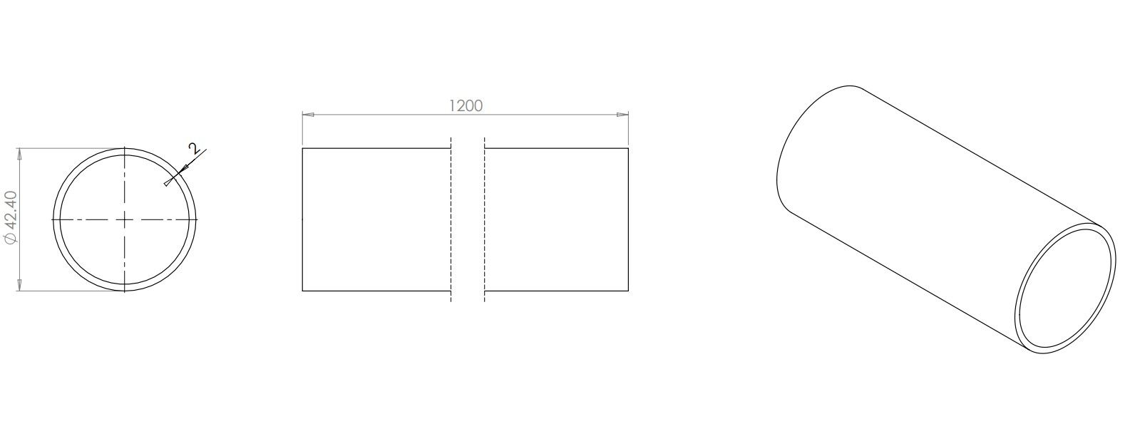 Stainless Steel Tube - 42.4mm x 1200mm Grade 316