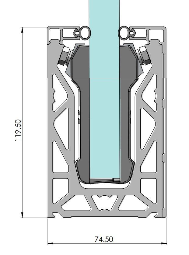 3000mm Silver Channel SIDE MOUNT For Glass 12mm - 21.5mm Complete With Grips And Seals