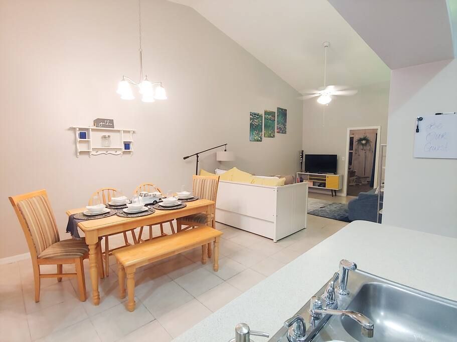 dining room table and living room