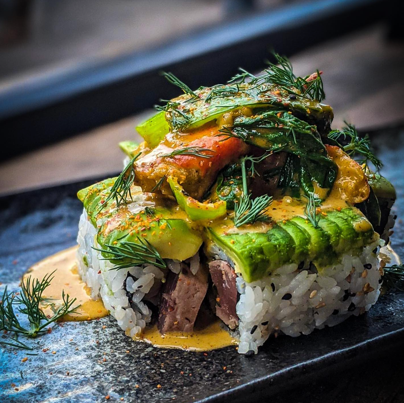 A plate of sushi at Dragonfly Sushi & Sake.