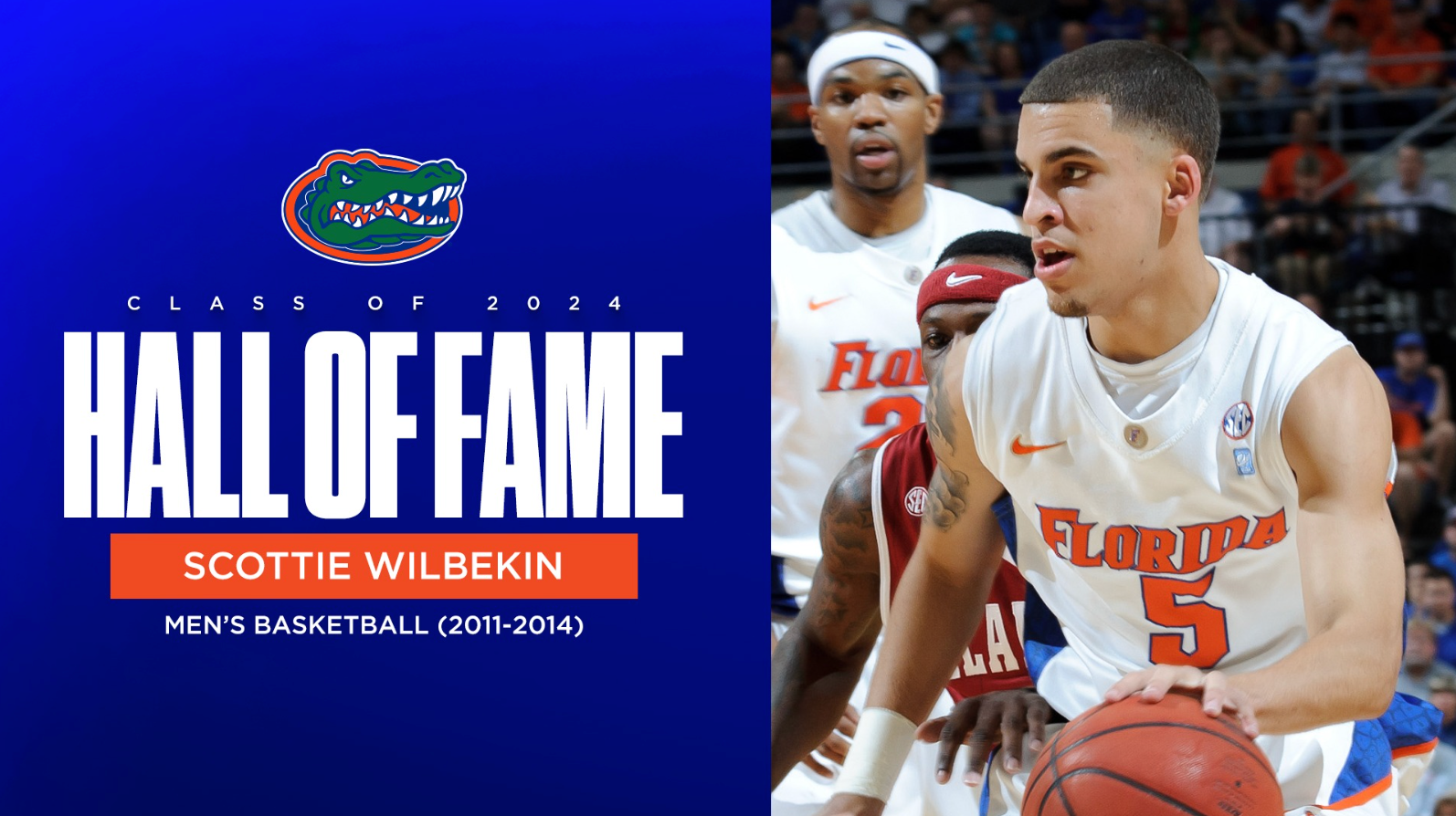 Image of Scottie Wilbekin from UF Men's Basketball. Photo credit to 
https://floridagators.com/news/2024/4/17/general-2024-uf-athletic-hall-of-fame-class-announced.aspx
GAINESVILLE, Fla. — A storied group of Gators is set to be inducted into the 2024 UF Athletic Hall of Fame class, the University of Florida F Club and Gator Boosters announced on Wednesday.
The F Club Committee chooses UF Athletic Hall of Fame inductees based on three categories: Gator Greats, Distinguished Letterwinners, and Honorary Letterwinners.
The 2024 class is composed of eight Gator Greats and one Honorary Letterwinner.
The list of Gator Greats on this year's class includes Elizabeth Beisel (Women's Swimming & Diving), Marcin Cieslak (Men's Swimming & Diving), Francesca Enea (Softball), Chas Henry (Football), Genevieve LaCaze (Women's Track & Field), Hannah Rogers (Softball), Preston Tucker (Baseball) and Scottie Wilbekin (Men's Basketball). The eight Gator Greats were part of two NCAA and 12 Southeastern Conference title teams and claimed four NCAA and 21 SEC individual crowns.  
 Additionally, former soccer head coach Becky Burleigh will enter as an Honorary Letterwinner.
Gator Greats are Letterwinners who brought recognition and prominence to the University of Florida and themselves by their athletic accomplishments as a student-athlete.
An Honorary Letterwinner is a coach or athletic official (after retirement) who was not a letter winner or athlete at the University of Florida, yet rendered outstanding service to the program through personal time, effort, interest and through many years of continued service.
The Hall of Fame Banquet will occur Friday, October 18, 2023, prior to the Kentucky home football game.
2024 UF Athletic Hall of Fame Inductees
Gator Greats
Elizabeth Beisel | Women's Swimming, 2010-14
Elizabeth Beisel
A standout athlete at Florida, Elizabeth Beisel left her mark in the Orange & Blue. Beisel claimed nine SEC Championships from 2011-14 in events such as the 200 IM, 400 IM and 200 back on top of a 2012 NCAA Championship in the 200 Back and a 2013 NCAA Championship in the 400 IM. Her remarkable performances led to 20 All-SEC selections, 18 All-American selections, three-time SEC Championships Female Recipient of the Commissioner's Trophy (High Point Award) and was named 2010's SEC Women's Freshman of the Year.
Throughout her career with the Gators, Beisel set top-three UF all-time marks in 15 different events including the 400 IM (3:58.35), which remains the top spot in program history. Beyond her athletic achievements, she was also recognized for her academic excellence. Beisel earned a 2012 Capital One Academic All-America Women's At-Large First Team Selection and was named the 2013 Capital One Academic Women's At-Large All-America of the Year.
Beisel's illustrious career extended beyond college as she competed on both the national and international stage. As a member of the U.S. National Team, she is a two-time Olympian and won silver (400 IM) and bronze (200 back) at the 2012 Olympics. Additionally, Beisel claimed a 400 IM World Championship title in 2011.
Marcin Cieslak | Men's Swimming, 2011-14
Marcin Cieslak
A Poland native, Marcin Cieslak had an illustrious career at the University of Florida. From 2011-14, Cieslak earned 23 All-SEC selections on top of 25 All-American selections. Competing in the 200 & 400 Medley Relay, 100 fly, 200 fly, 200 IM, and 200 Free, Cieslak won nine separate SEC championships. In 2014, he won NCAA Championships in the 200 IM and 100 fly.
Cieslak got numerous recognitions for both his remarkable performances in the pool and in the classroom. In 2011, Cieslak was named the SEC Male Freshman Swimmer of the Year to go along with a CSCAA Division I Scholar All-American honor. The season after her claimed the SEC Commissioner's Trophy (High Point Award) and SEC Male Swimmer of the Year title.
Cieslak cemented himself in the UF all-time rankings in 10 different events during his time, with top-three times in Gators' history. He remains third all-time in the 200-yard fly and sixth in both the 100-yard fly and 200-yard IM.
Competing in the 2011 FINA World Championship, Cieslak showcased his talent on the international stage. He was a 2012 Olympian as a member of the Poland National Team swimming a time of 1:57.07 in the 200 fly and 2:00.45 in the 200 IM.
Francesca Enea | Softball, 2007-10
Francesca Enea 
Enea is one of the latest softball inductees to the UF Athletic Hall of Fame along with Hannah Rogers this year. She joins Chelsey Sakizzie (2008), Jenny Gladding (2014), Stacey Nelson (2019), Michelle Moultrie (2022) and Kelsey Bruder (2023) among the Gator Greats to come through the program.
Over her storied career, Enea was tabbed a three-time National Fastpitch Coaches Association (NFCA) All-American in 2008, 2009 and 2010 in addition to being a two-time All-SEC selection in 2009 and 2010 and made the All-SEC Freshman Team in 2007. In 2009, Enea was a Top 25 finalist for the USA Softball Player of the Year, most prestigious awards in college softball, and was a Top 10 finalist in 2010. She also helped lead UF to a pair of SEC Regular Season and Tournament Titles in 2008 & 2009
Enea's name can be found all over the UF history books as she finished her career as the record holder in single-season home runs (20), single-season RBI (70), single-season SAC flies (6-tied), single-season hit by pitch (15), career home runs (61), career RBI (221) and career total bases (431). In addition, the Woodland Hills, Calif., native, finished her career ranked inside the Top 10 of seven other single-season categories and 10 other career categories by the time her career ended.
Academically, Enea made the SEC Academic Honor Roll (2008, 2009 and 2010) and SEC Freshman Academic Honor Roll (2007), while also earning SEC Community Service Team honors in 2009 and 2010.
Chas Henry | Football, 2007-10
Chas Henry
Chas Henry was a punter for the Gators football team from 2007-10. He served as the starting punter for Florida all four seasons, including the BCS National Championship team in 2008. Henry started 54 consecutive games, which is a program record that still holds today. He ranks sixth all-time in career punts (165), yards per punt (43.0), fourth in longest punt (75) and was Florida's last true freshman to start the season opener. 
He won the Ray Guy Award in his senior year in 2010 and was a finalist in 2009 and a semifinalist in 2008. Henry still holds the distinction of being the school's only award winner. He also is the Gators only punter to be named a Consensus All-American in 2010. That season, he set the single-season record at the time of 45.1 yards per punt with 16 of his 50 punts going 50 yards or more. Henry also earned All-SEC selection by the AP and Coaches that season. 
The Dallas, Ga. native kicked a 37-yard game-winning field goal in the Gators 34-31 overtime victory over Georgia in 2010 after replacing an injured Cale Sturgis. Henry was a three-time SEC Honor Roll member and signed as a free agent with the Philadelphia Eagles in 2011.
Genevieve LaCaze | Women's Track and Field, 2008-12
Genevieve LaCaze
Genevieve LeCaze, Florida's school record hodler in the 3000m Steeplechase, enjoyed an outstanding career during her time in Gainesville from 2009-12. LeCaze became the first Gator to ever break the ten minute mark in the Steeplechase when she recorded a time of 9:50.25 at the 2012 NCAA Outdoor Championships.
In addition to her school record time, which has stood for twelve years, LeCaze was a three time SEC Outdoor Champion and one time and one time NCAA Runner-Up in the Steeplechase. LeCaze found success in other events as well. During her senior season she became the first women in SEC history to sweep the 1500m, 3000m and 5000m events at the SEC Outdoor Championships.
LeCaze was a four time All-American and six time All-SEC selection. During her dominant 2012 season, LeCaze was named the USTFCCCA South Region Women's Track Athlete of the Year and SEC Women's Co-Runner of the Year. She also earned Outdoor Freshman Runner of the Year in 2009.
She continued her career on the professional level as an Olympic athlete, competing in both the 2012 London and 2016 Rio Olympics. In London, LeCaze finished ninth in her heat (22nd overall) in the 3000m Steeplechase, setting a personal record of 9:37.90 in the process. In Rio, she competed in both the Steeplechase and the 5000m finishing ninth and twelfth, respectively, with times of 9:21.21 and 15:10.35.
Hannah Rogers | Softball, 2011-14
Hannah Rogers
Rogers is one of the latest softball inductees to the UF Athletic Hall of Fame along with Francesca Enea this year. She joins Chelsey Sakizzie (2008), Jenny Gladding (2014), Stacey Nelson (2019), Michelle Moultrie (2022) and Kelsey Bruder (2023) among the Gator Greats to come through the program. Overall, the softball program now has seven Hall of Fame inductees.
Rogers is a legend in the circle for the softball program as she was the first four-time National Fastpitch Coaches Association (NFCA) All-American in program history. The Lake Wales, Fla., native is also the first to be inducted that was a part of the program's first Women's College World Series (WCWS) National Championship in 2014. Not only did she help lead the program to its first national title, Rogers was named the 2014 WCWS Most Outstanding Player. Rogers accolades also include 2014 Southeastern Conference Female Athlete of the Year, All-SEC (2011, 2012, 2013 and 2014), All-SEC Defensive Team (2011, 2012 & 2014) in addition to being selected to the 2011 All-SEC Freshman Team.
Fans can find her name across the record books as well. She set the single-season record for saves (5) and finished inside the Top 10 in in 13 different categories. In the career categories she finished in the Top 10 in 13 different spaces and in the Top 5 in opponent batting average (.198 – 5th), walks allowed per seven innings (2.08 – 5th), wins (127 – 2nd), win percentage (.804 – 5th), save (14 – 2nd), appearances (191 – 2nd), starts (146 - 2nd), innings pitched (988.0 – 2nd) and strikeouts (833 – 2nd).
Academically, Rogers was a 2013 & 2014 SEC Academic Honor Roll selection.
Preston Tucker | Baseball, 2009-12
Preston Tucker
As Florida's all-time hits leader, infielder/outfielder Preston Tucker enjoyed an illustrious career in Orange & Blue from 2009-12. On top of 341 hits, Tucker owns program records in at bats (1,035), doubles (70), RBI (258) and total bases (596). He ranks second all-time in games played (265), second in starts (259), second in homers (57) and sixth in runs scored (210).
Florida advanced to the College World Series in each of Tucker's final three seasons as a Gator, marking the program's first appearances in Omaha under head coach Kevin O'Sullivan. Tucker also helped power the Gators to a pair of SEC Championships in 2010 and 2011.
Tucker was named an All-American and All-SEC selection in 2011 and 2012. Most notably, the Tampa, Fla. native holds status as the only player in team history to earn Regional All-Tournament Team honors in all four years of his career. In both 2009 and 2011, Tucker was named the Regional Most Outstanding Player.
Finishing his UF career with a .329/.409/.576 slash line across 265 games, Tucker was drafted by the Houston Astros with the 219th overall pick in the seventh round of the 2012 MLB Draft. Still an active player, Tucker has appeared in parts of three MLB seasons with the Astros, Braves and Reds. He owns 23 career home runs and 38 doubles in 243 big-league games.
Scottie Wilbekin | Men's Basketball, 2011-14
Scottie Wilbekin
In his senior season of 2013-14, Scottie Wilbekin became the only Gator in program history to earn SEC Player of the Year, SEC Tournament MVP and NCAA Regional Most Outstanding Player in the same season, doing so while leading Florida to a perfect 18-0 SEC record, SEC regular season and tournament titles, a 30-game win streak, a No. 1 national ranking and the 2014 Final Four. After forgoing his senior season of high school to enroll at UF at 17 years old, Wilbekin immediately became a regular part of Florida's rotation before assuming the starting point guard role in his junior season. The Gainesville native went on to be a two-time All-SEC honoree and two-time SEC All-Defensive Team and still ranks among Florida's all-time leaders in games played (fifth, 143), assists (ninth, 419) and steals (ninth, 167), and his 174 assists in 2012-13 rank as the No. 7 single-season total in team history.
Wilbekin was part of three SEC championship teams (2011, 2013, 2014) and 13 NCAA Tournament wins, advancing to the Elite Eight his first three seasons before leading the Gators to the Final Four as a senior. Alongside Casey Prather, Will Yegeute and Patric Young, Wilbekin's senior class rates as the winningest class in Florida men's basketball history, recording 120 wins with an .800 winning percentage over their four seasons. In addition to 2013-14's record-setting 30-game winning streak, Wilbekin and his class provided the lion's share of the victories in program-record streaks of 33 home wins, nine road wins, 21 SEC wins, 20 home SEC wins and 10 road SEC wins. The Gators recorded 18 top-25 wins over the course of Wilbekin's career.
Wilbekin totaled 953 points over his career, averaging a career-best 13.1 points per game as a senior, including a 15.3 scoring average on .444 3-point shooting over the Gators' seven postseason wins in 2014.
Honorary Letterwinner
Becky Burleigh
Becky Burleigh - Florida Athletics Hall of Fame Class of 2024
Synonymous with the program she took from start to NCAA champions in four seasons, Burleigh's teams consistently challenged for national and Southeastern Conference titles. Florida's 14 team titles leads the SEC and the program earned NCAA Tournament berths 22 times in her 26 seasons with the Gators.
Burleigh's teams achievements include 22 NCAA Championships' berths (1996-2001; 2003-2017; 2019), Two NCAA College Cup appearances (1998, 2001), winning 1998 NCAA title, 14 SEC team titles (1996-2001; 2006-2010; 2012-13, 2015) and 12 SEC Tournament titles (1996-01; 2004; 2007, 2010, 2012, 2015-16) 
The 1998 NSCAA/adidas National Coach of the Year after leading the four-year old Gator soccer program to that season's national title, Burleigh also was tabbed as the SEC Coach of the Year five times (2012, 2010, 2008, 2000 & 1996). Twenty-two Gators claimed 37 United Soccer Coaches All-America honors and Danielle Fotopoulos was the 1998 Honda Award winner as national player of the year. SEC Player of the Year accolades were claimed by 11 players 15 times.