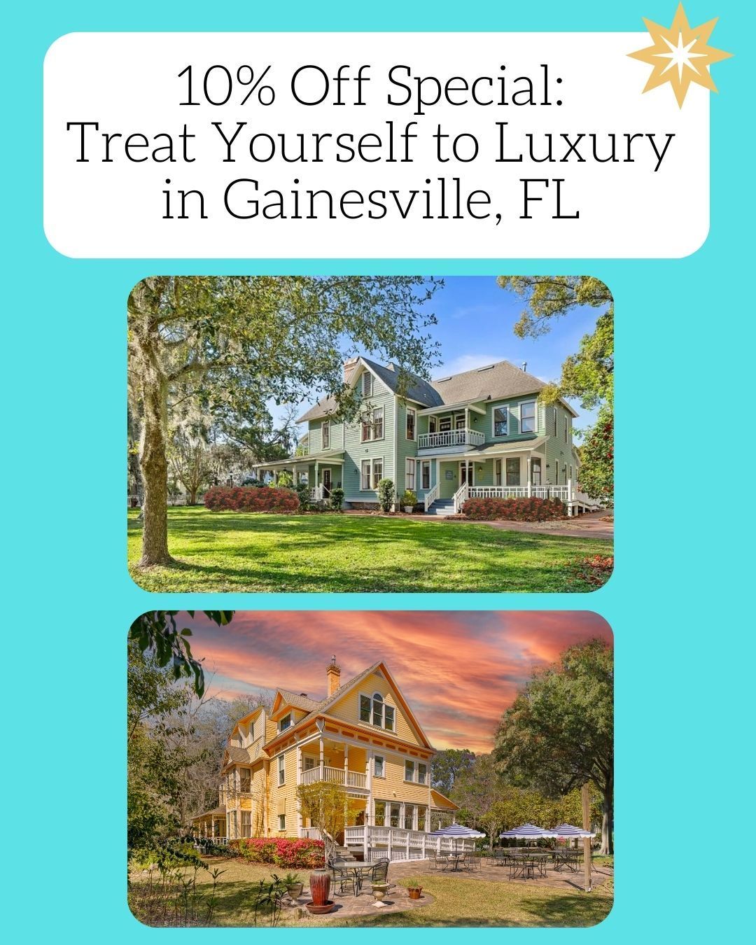 The luxurious Laurel Oak Estate and Camellia Rose Mansion are 10% off in May 2025
