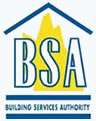 The logo for the building services authority is a house with a roof.