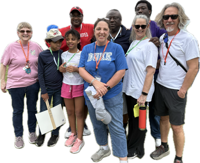 Crop Walk volunteers with lanyards around their necks