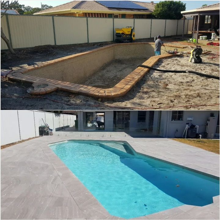 A Before and After Photo of a Swimming Pool — TJ Concreting in Myocum, NSW
