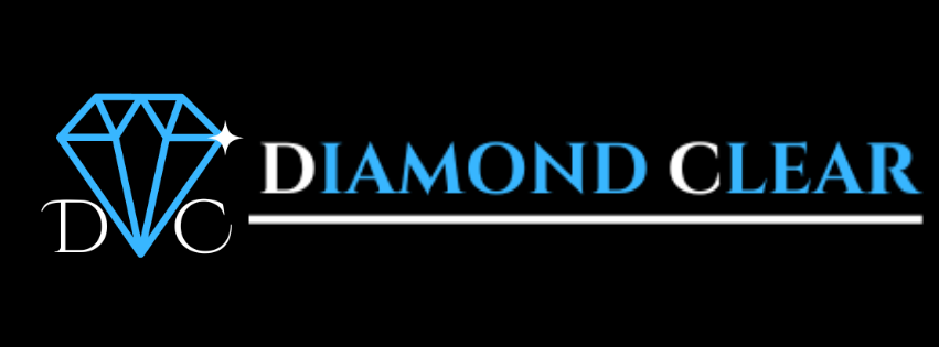 A diamond clear logo with a diamond on a black background.