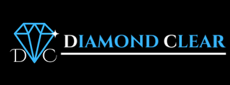 A diamond clear logo with a diamond on a black background.