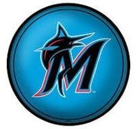 The logo for the miami marlins is a dolphin in a circle.
