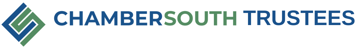 A blue and green logo for chambersouth trustees
