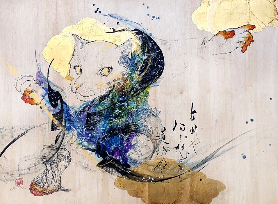 spirituele kat   bishamonten
chihiro kondo japanse artiest   en kalligrafie 