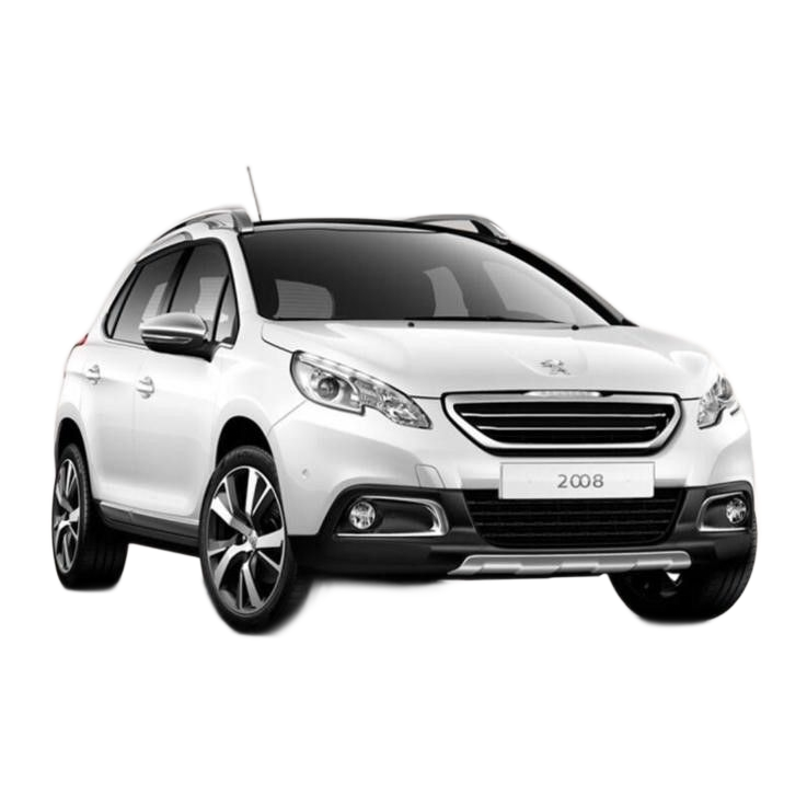 SUV Peugeot 2008 bianco su sfondo bianco.