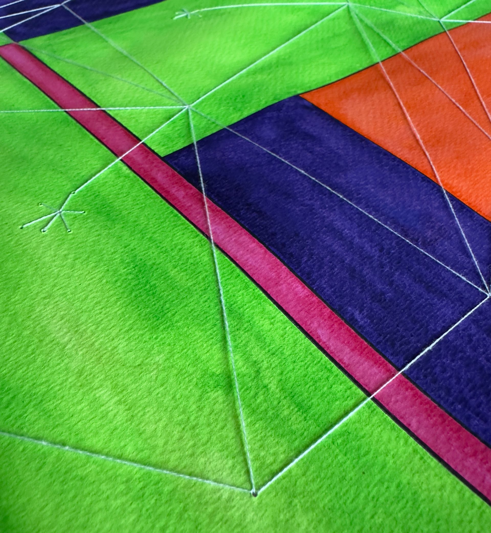 Onderdeel van het schilderij Signals, je zien de verbindingen, die zijn met wit draad aangegeven.