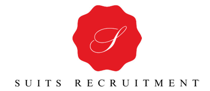 The logo for suits recruitment is a red circle with a letter s inside of it.