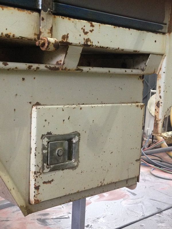 A White Metal Box with A Lock on It Before Paint Restoration — ASSB Armidale Sand & Soda Blasting In Glen Innes, NSW