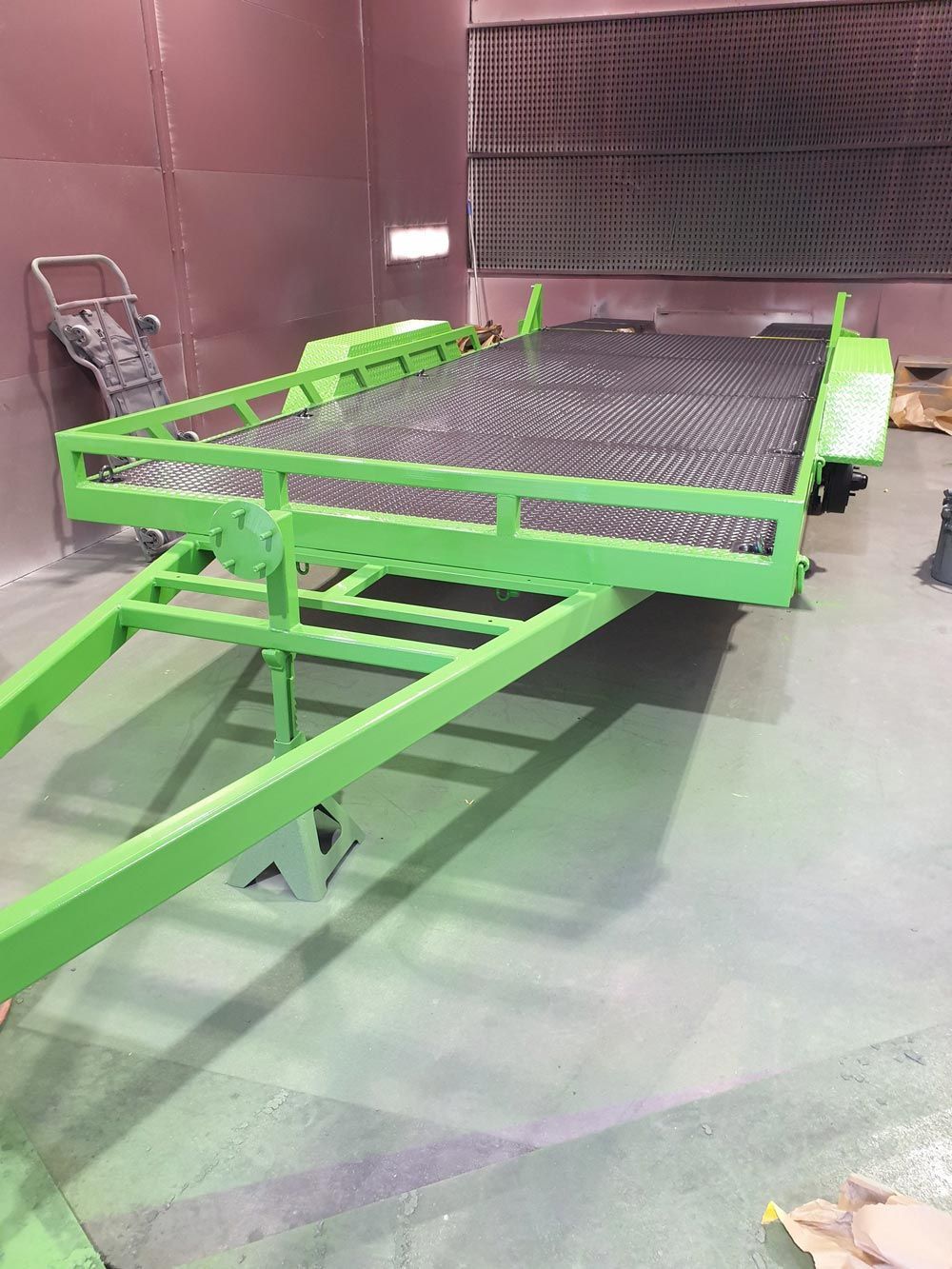 Trailer With New Powder Coating In Green Colour — ASSB Armidale Sand & Soda Blasting In  Armidale, NSW