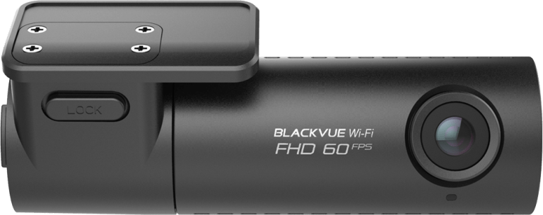 A blackvue fhd 60 fps dash cam is sitting on a white surface.