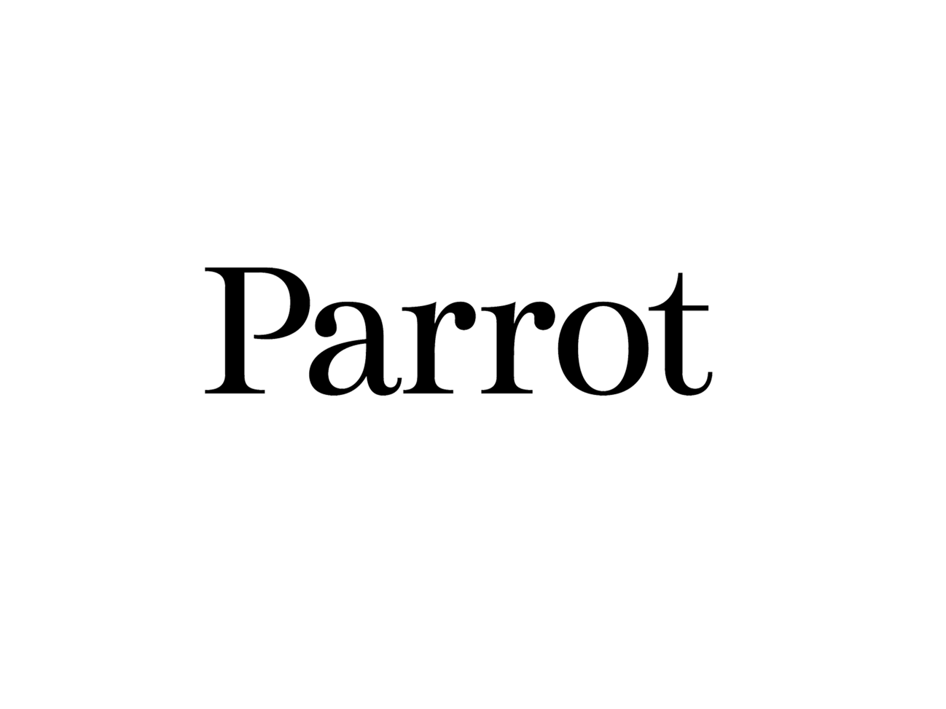 A black and white logo for parrot on a white background.