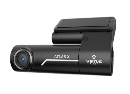 A black 4k uhd dash cam is sitting on a white surface.