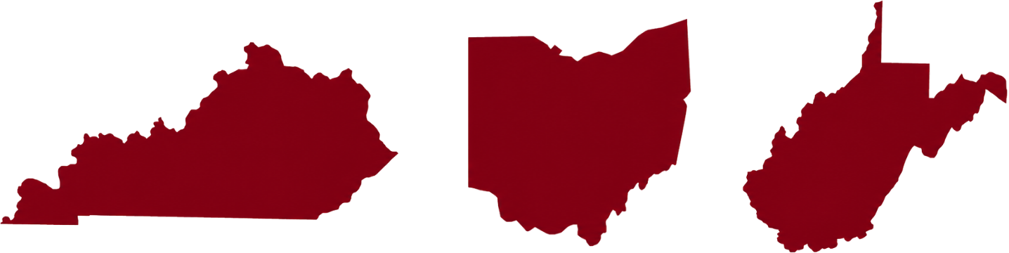 Three dark red state silhouettes on a white background