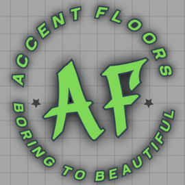 Logo: Green house icons, flooring design, text 