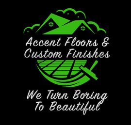 Logo: Green house icons, flooring design, text 