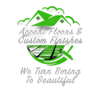 Logo for Accent Floors & Custom Finishes. Green roof and paint roller, with text 