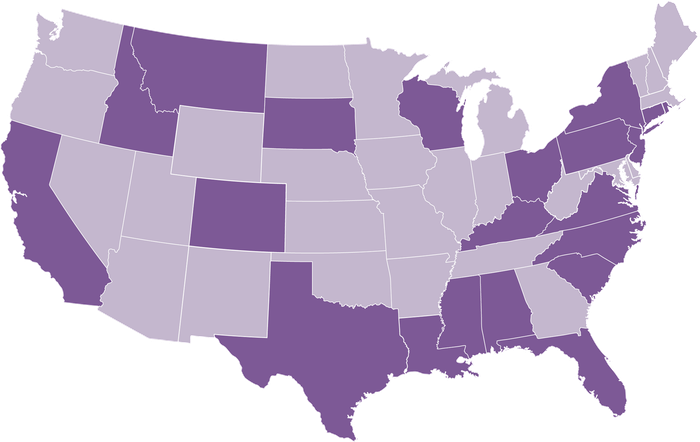 purple map of United States