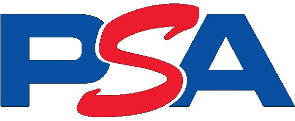 A blue and red psa logo on a white background