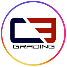 A c3 grading logo in a circle with a rainbow border