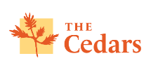 A logo for the cedars with a tree branch and leaves