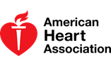 The american heart association logo is a red heart with a torch on it.