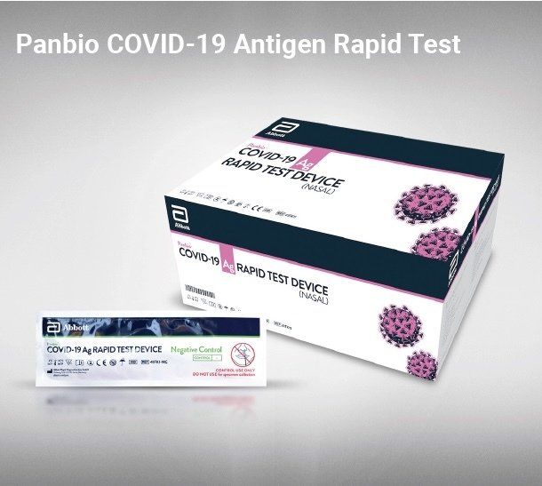 A box of panbio covid-19 antigen rapid test