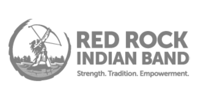 A black and white logo for red rock indian band