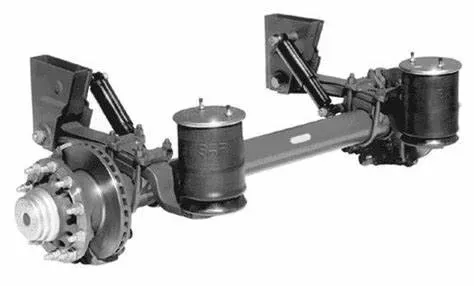 Sistema di sospensioni pneumatiche per camion con assale, molle ad aria e ammortizzatori.