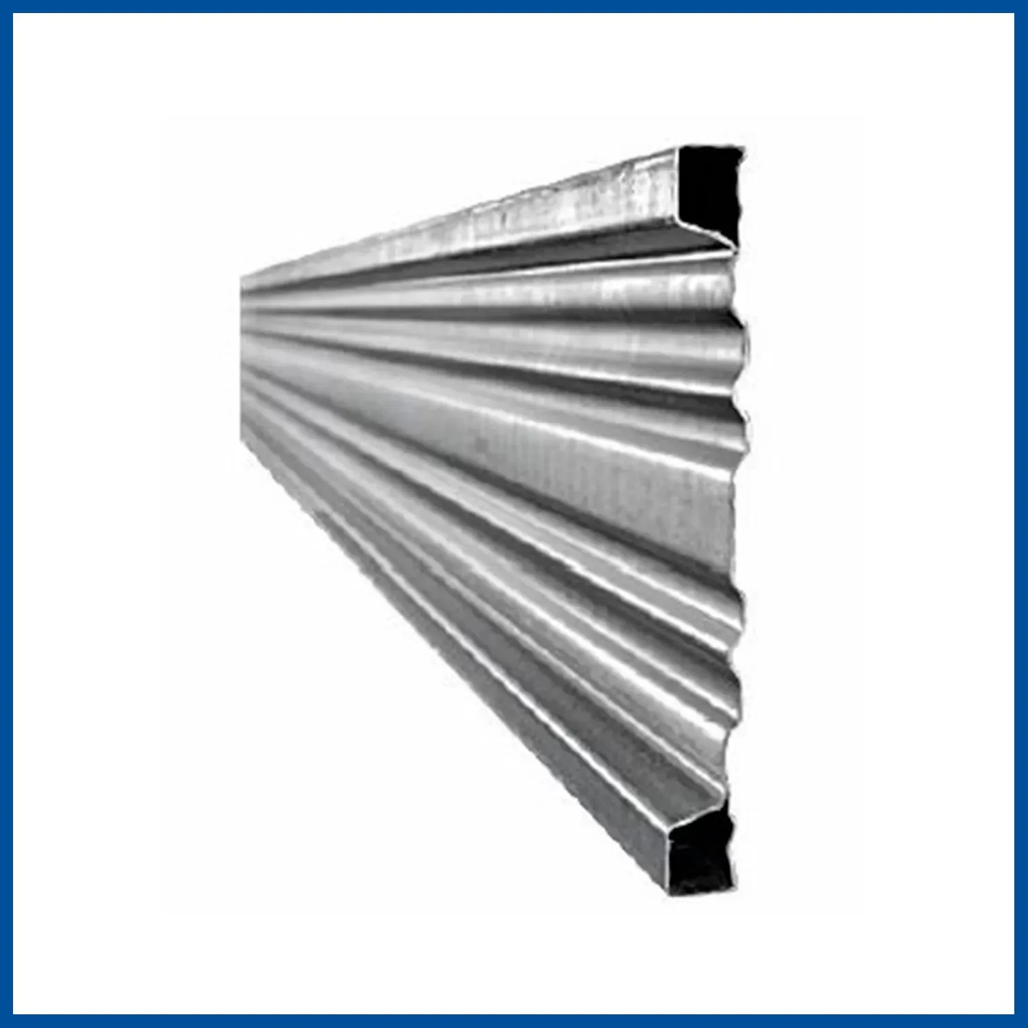 Striscia metallica ondulata, probabilmente destinata all'edilizia, con sezione trasversale rettangolare.