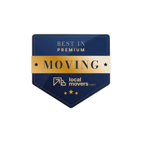 A blue and gold badge that says `` best in premium moving ''