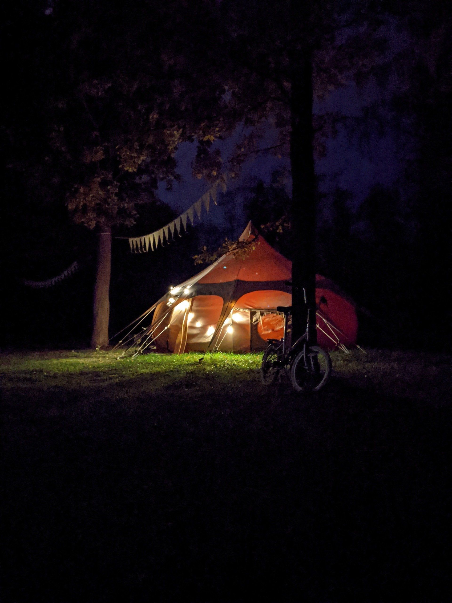 lotus glamping tent at night 2