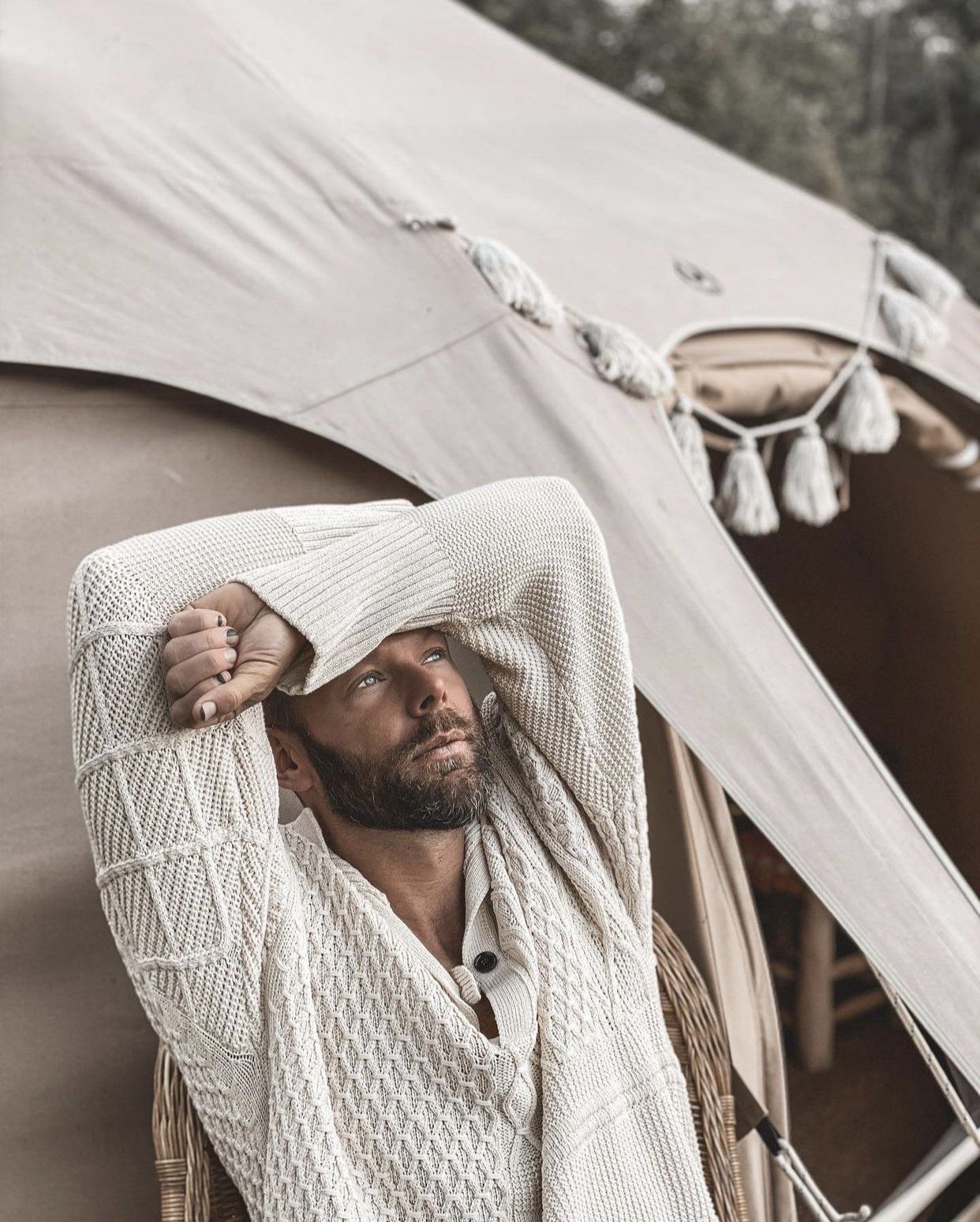 lotus glamping tent with male model