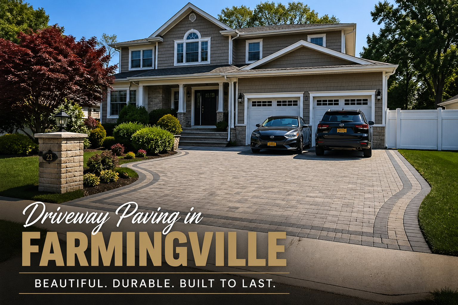 Sunken block paving driveway with uneven surface and crumbling edges, showing poor base preparation 