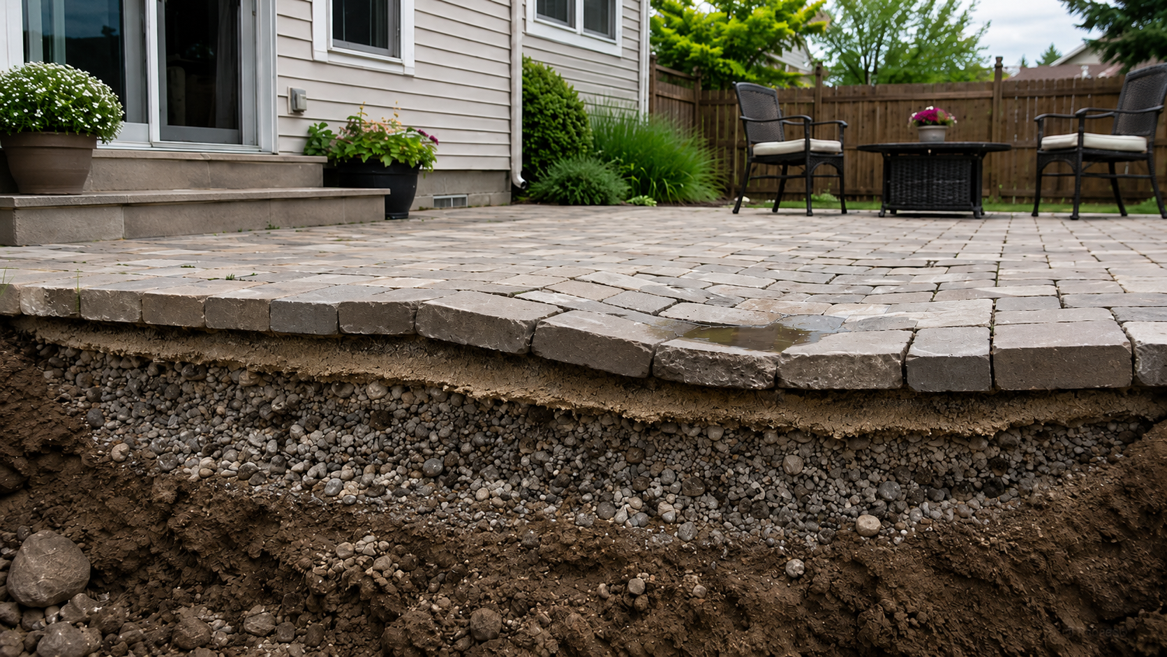 Poor base patio, sinking patio