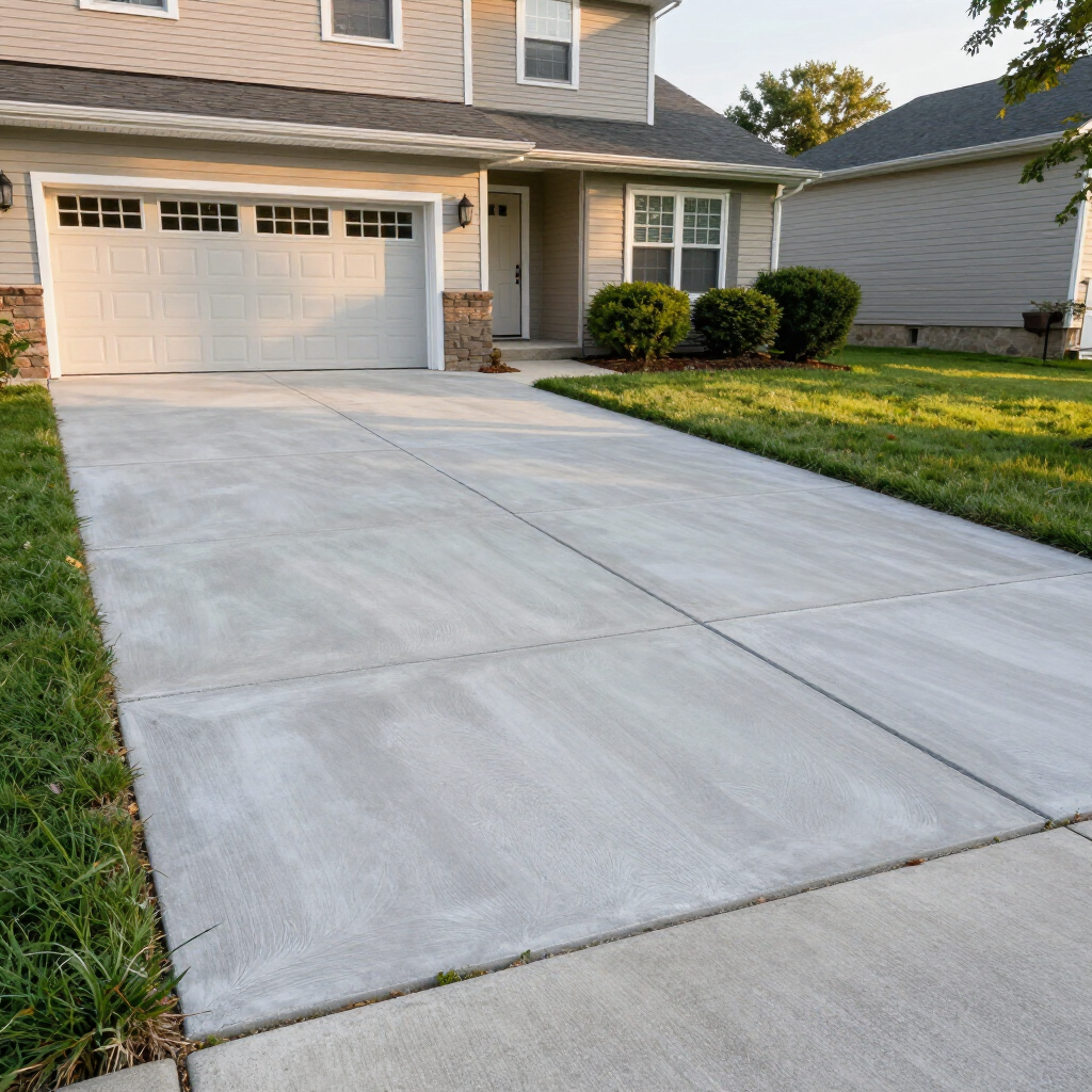 Newly installed concrete driveway in Holtsville, NY