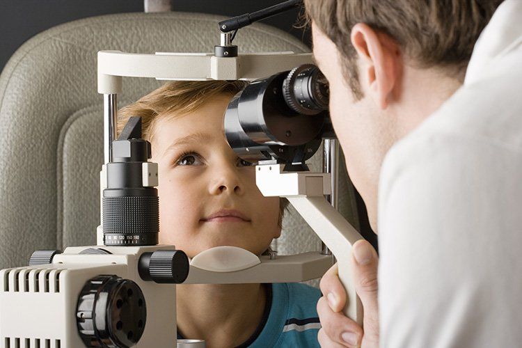 eye doctor checking his patient