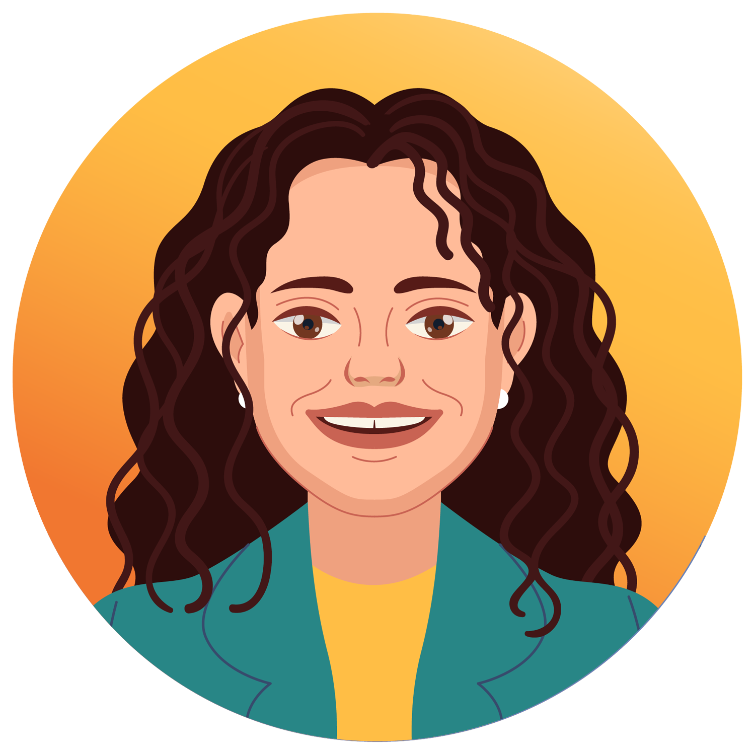 Une illustration de dessin animé d'une femme aux cheveux bouclés souriant en cercle.
