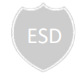 a shield with the word esd written on it .