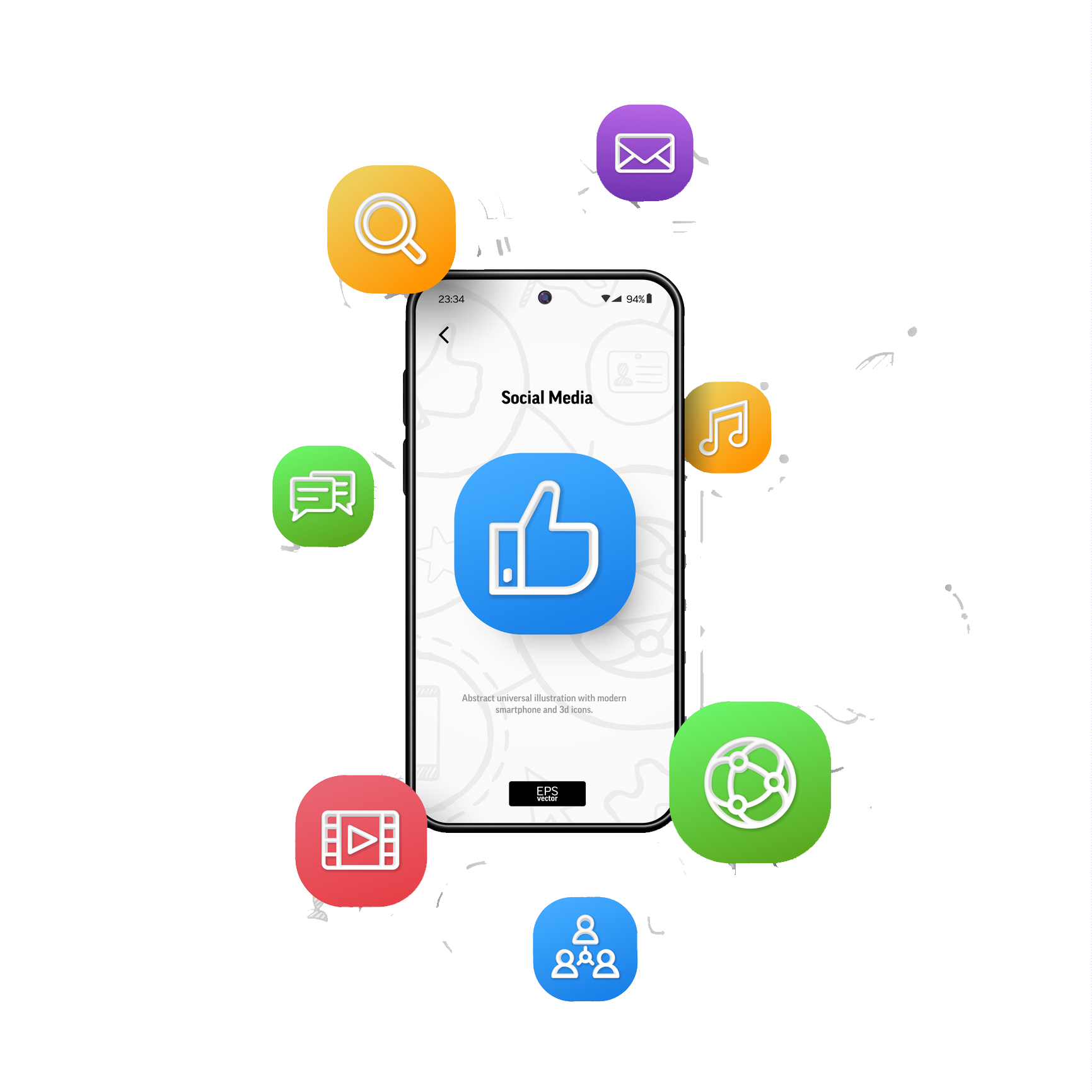 a cell phone with a thumbs up icon on the screen surrounded by social media icons .