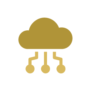 Gold cloud with three connected nodes beneath it, suggesting cloud computing or network connectivity