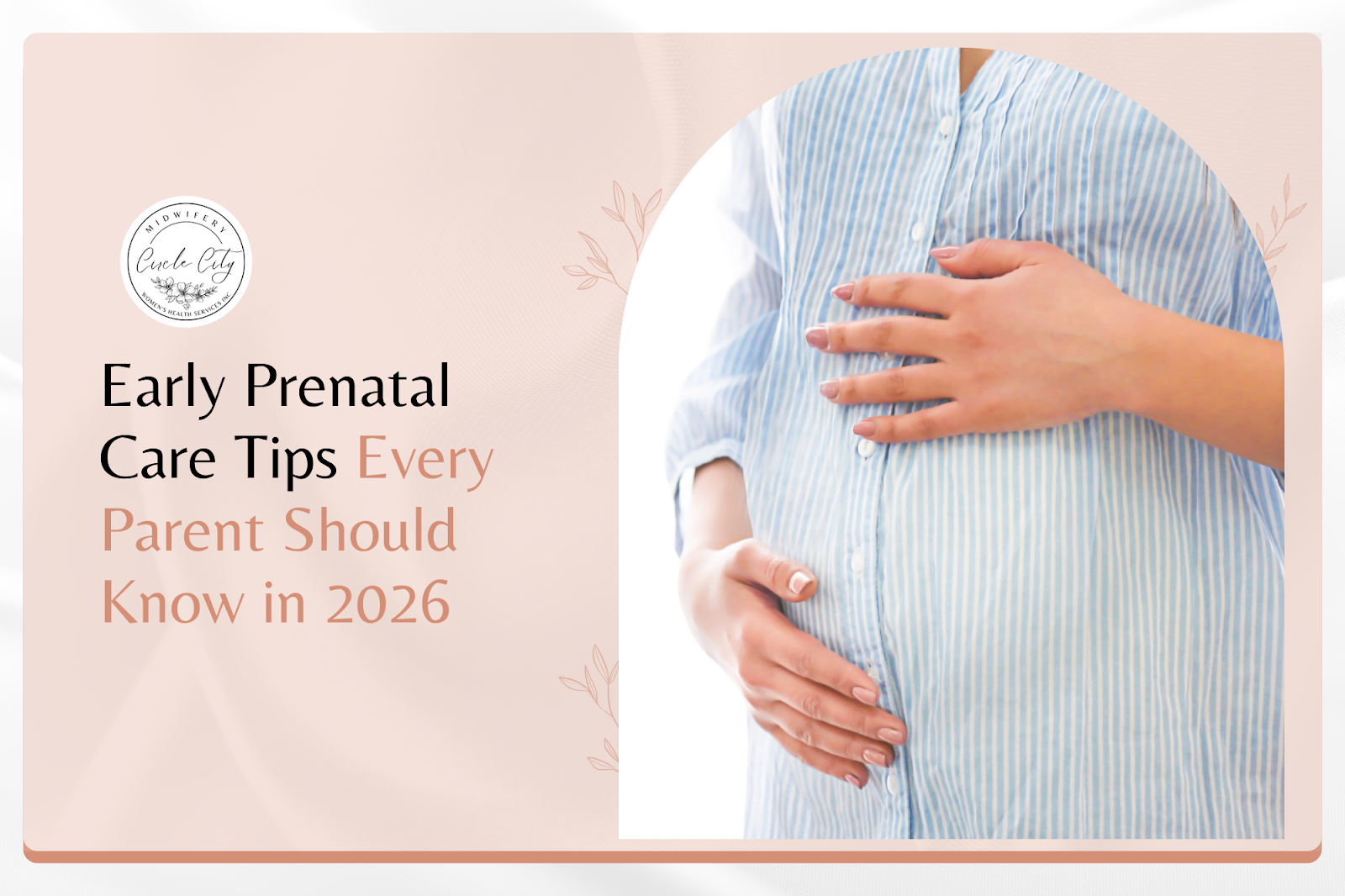 A pregnant woman gently caresses her belly after receiving first-trimester care in Corona, CA.